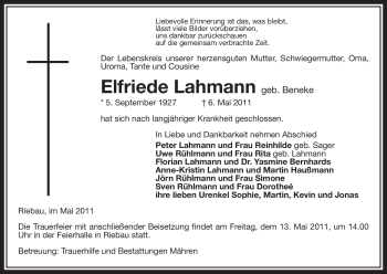 Traueranzeige von Elfriede Lahmann von ALLGEMEINE ZEITUNG UELZEN