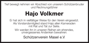 Traueranzeige von Hajo Volkmer von ALLGEMEINE ZEITUNG UELZEN