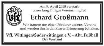 Traueranzeige von Erhard Großmann von ALLGEMEINE ZEITUNG UELZEN