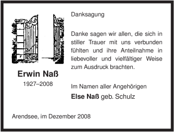 Traueranzeige von Erwin Naß von ALLGEMEINE ZEITUNG UELZEN