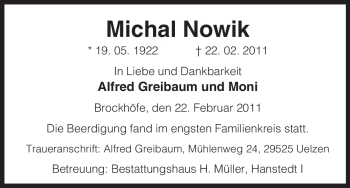 Traueranzeige von Michael Nowik von ALLGEMEINE ZEITUNG UELZEN