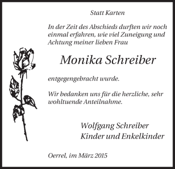 Traueranzeige von Monika Schreiber von Uelzen