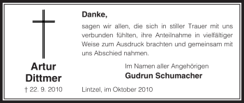 Traueranzeige von Artur Dittmer von ALLGEMEINE ZEITUNG UELZEN