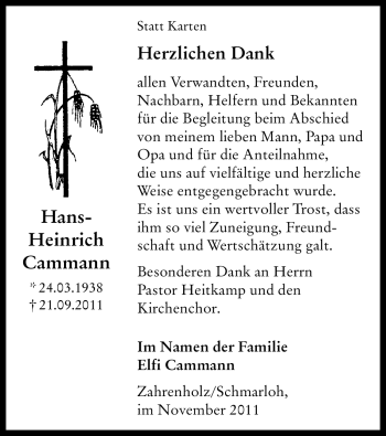 Traueranzeige von Hans-Heinrich Cammann von ALLGEMEINE ZEITUNG UELZEN