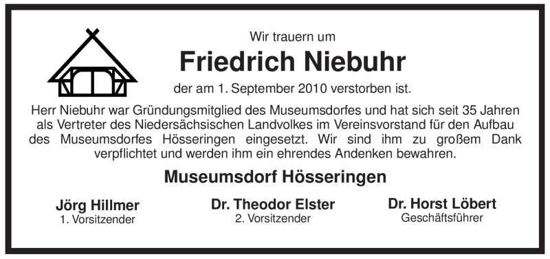  Traueranzeige für Friedrich Niebuhr vom 04.09.2010 aus ALLGEMEINE ZEITUNG UELZEN