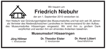 Traueranzeige von Friedrich Niebuhr von ALLGEMEINE ZEITUNG UELZEN