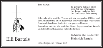 Traueranzeige von Elli Bartels von ALLGEMEINE ZEITUNG UELZEN