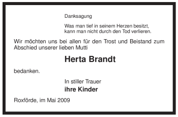 Traueranzeige von Herta Brandt von ALLGEMEINE ZEITUNG UELZEN