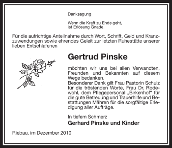 Traueranzeige von Gertrud Pinske von ALLGEMEINE ZEITUNG UELZEN