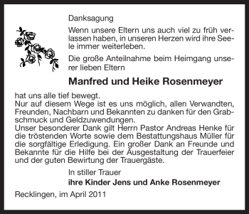 Traueranzeige von Heike Rosenmeyer von ALLGEMEINE ZEITUNG UELZEN