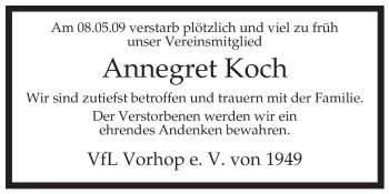 Traueranzeige von Annegret Koch von ALLGEMEINE ZEITUNG UELZEN