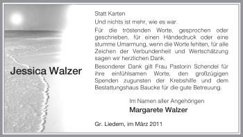 Traueranzeige von Jessica Walzer von ALLGEMEINE ZEITUNG UELZEN