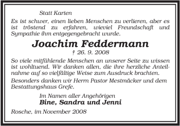 Traueranzeige von Joachim Feddermann von ALLGEMEINE ZEITUNG UELZEN