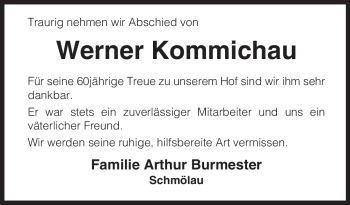 Traueranzeige von Werner Kommichau von ALLGEMEINE ZEITUNG UELZEN