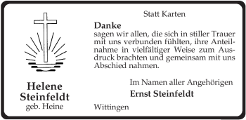 Traueranzeige von Helene Steinfeldt von ALLGEMEINE ZEITUNG UELZEN