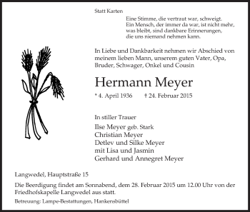 Traueranzeige von Hermann Meyer von Uelzen