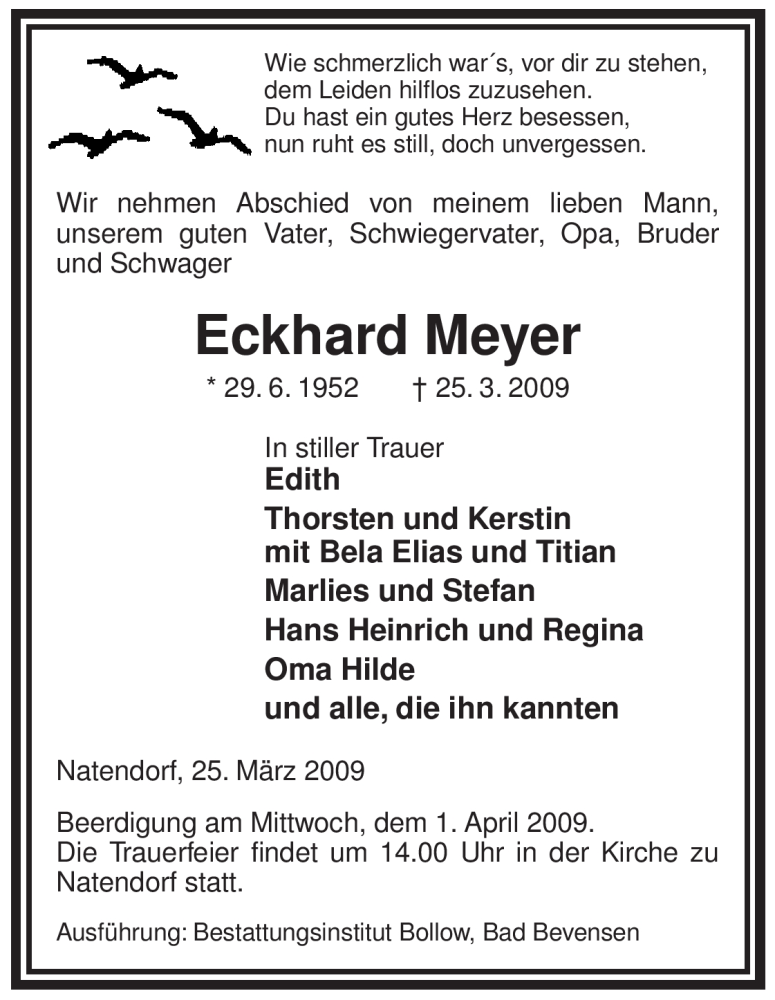  Traueranzeige für Eckhard Meyer vom 27.03.2009 aus ALLGEMEINE ZEITUNG UELZEN