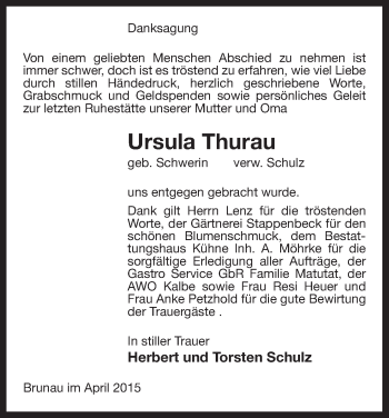 Traueranzeige von Ursula Thurau von Uelzen
