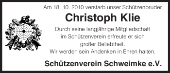 Traueranzeige von Christoph Klie von ALLGEMEINE ZEITUNG UELZEN