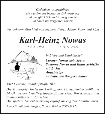 Traueranzeige von Karl-Heinz Nowas von ALLGEMEINE ZEITUNG UELZEN