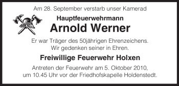 Traueranzeige von Arnold Werner von ALLGEMEINE ZEITUNG UELZEN