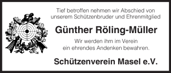 Traueranzeige von Günther Röling-Müller von ALLGEMEINE ZEITUNG UELZEN