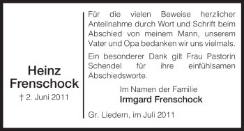 Traueranzeige von Heinz Frenschock von ALLGEMEINE ZEITUNG UELZEN