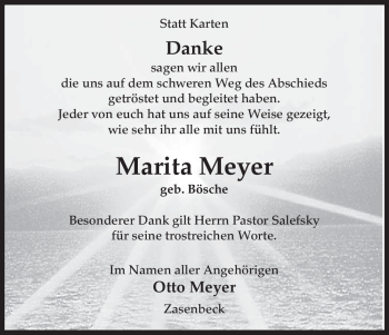 Traueranzeige von Marita Meyer von ALLGEMEINE ZEITUNG UELZEN