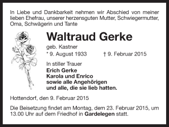 Traueranzeige von Waltraud Gerke von Uelzen