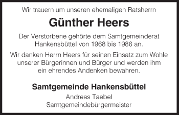 Traueranzeige von Günther Heers von Uelzen