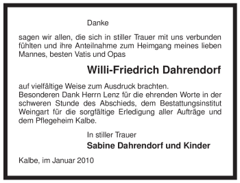 Traueranzeige von Willi-Friedrich Dahrendorf von ALLGEMEINE ZEITUNG UELZEN