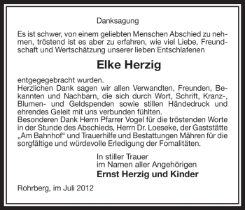Traueranzeige von Elke Herzig von ALLGEMEINE ZEITUNG UELZEN
