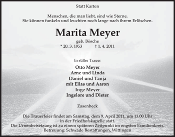 Traueranzeige von Marita Meyer von ALLGEMEINE ZEITUNG UELZEN