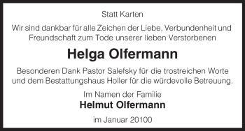 Traueranzeige von Helga Olfermann von ALLGEMEINE ZEITUNG UELZEN