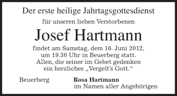 Traueranzeige von Josef Hartmann von ALLGEMEINE ZEITUNG UELZEN