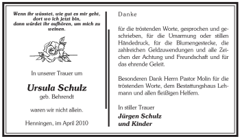 Traueranzeige von Ursula Schulz von ALLGEMEINE ZEITUNG UELZEN