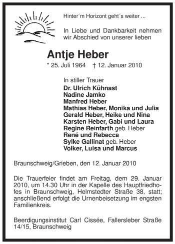 Traueranzeige von Antje Heber von ALLGEMEINE ZEITUNG UELZEN