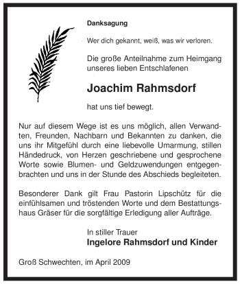 Traueranzeige von Joachim Rahmsdorf von ALLGEMEINE ZEITUNG UELZEN