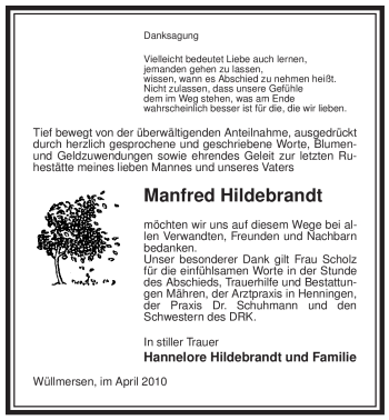 Traueranzeige von Manfred Hildebrandt von ALLGEMEINE ZEITUNG UELZEN