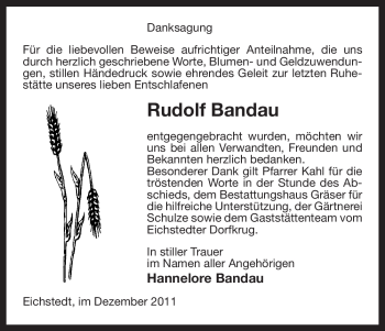 Traueranzeige von Rudolf Bandau von ALLGEMEINE ZEITUNG UELZEN