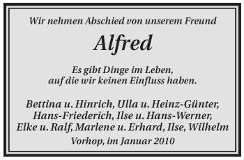 Traueranzeige von Alfred Unbekannt von ALLGEMEINE ZEITUNG UELZEN