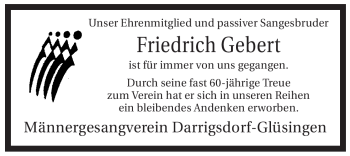 Traueranzeige von Friedrich Gebert von ALLGEMEINE ZEITUNG UELZEN