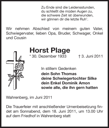 Traueranzeige von Horst Plage von ALLGEMEINE ZEITUNG UELZEN