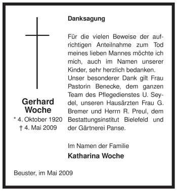 Traueranzeige von Gerhard Woche von ALLGEMEINE ZEITUNG UELZEN