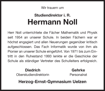 Traueranzeige von Hermann Noll von Uelzen