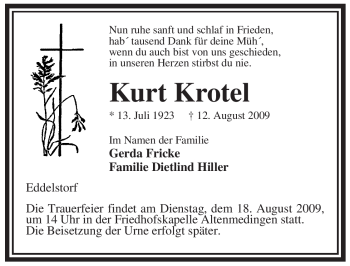 Traueranzeige von Kurt Krotel von ALLGEMEINE ZEITUNG UELZEN