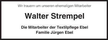 Traueranzeige von Walter Strempel von ALLGEMEINE ZEITUNG UELZEN