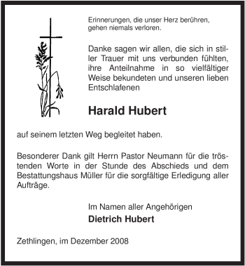 Traueranzeige von Harald Hubert von ALLGEMEINE ZEITUNG UELZEN