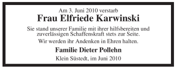 Traueranzeige von Elfriede Karwinski von ALLGEMEINE ZEITUNG UELZEN