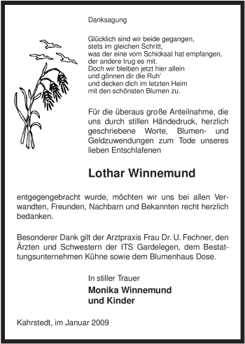 Traueranzeige von Lothar Winnemund von ALLGEMEINE ZEITUNG UELZEN